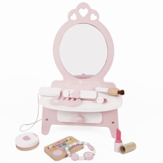 Žaislinis medinis kosmetinis staliukas vaikams | Su veidrodžiu ir priedais | Classic World CW50543